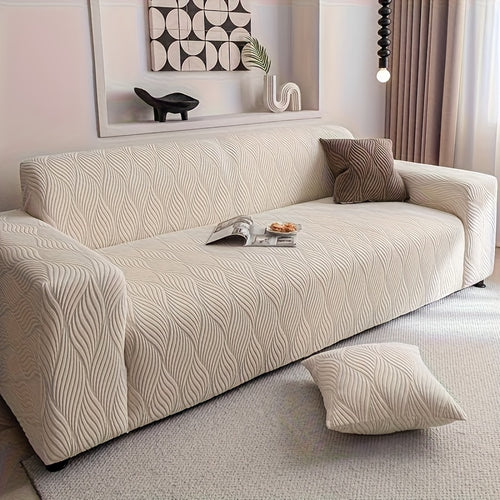 1pc Modern Jacquard Sofa Cover, Elastic Polar Fleece Artistic Style, Slip-Resistant And Durable, All-Season Furniture Protector for Living Room, Office, Bedroom Includes Matching Pillow Covers, Free Same Style Pillowcase: 1pc