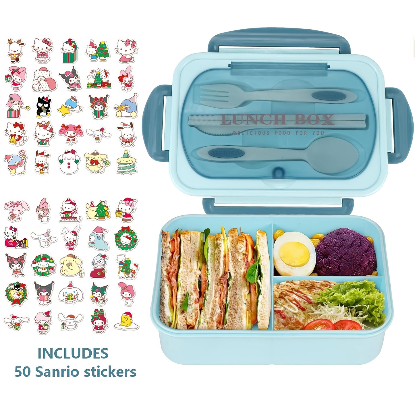 51pcs/53pcs Sanrio Lunch Box Set | Thermal Bag, Breakfast Cup, Portable Sealed Compartment Bento Box, 40.58Oz Capacity, Microwave And Dishwasher Safe, Ideal For Work, Picnics, And Back To School