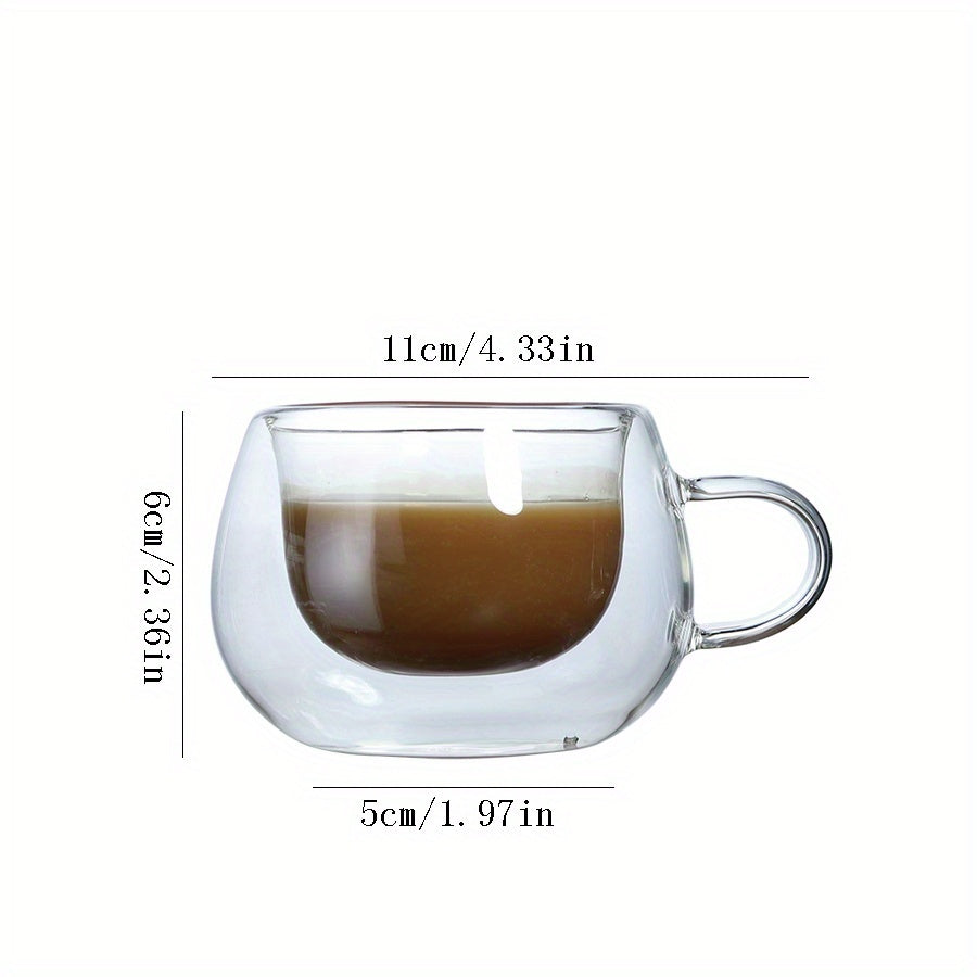 3.7oz (Approx. 110g) Small Capacity Transparent Glass Double-Walled Coffee Cup with Handle, Insulated, Cappuccino, Tea, Latte Cup, Beverage Cup