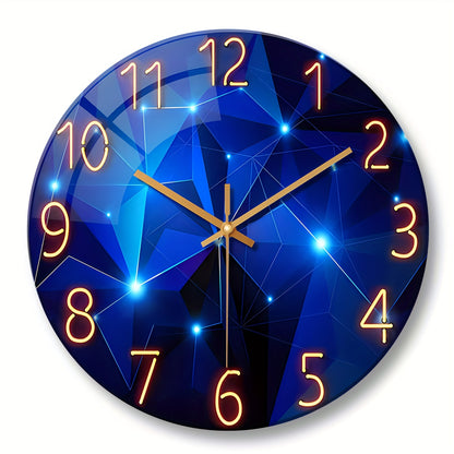 12-24 Inch Modern Blue Glass Wall Clock Large - Deep Blue Decoration, Silent Non-Ticking Quartz Movement, Battery Operated, 4mm Thick Tempered Glass - Suitable for Living Room, Bedroom, Office - Holiday Home Decor Gift, Bedroom Clock, Fantasy Design