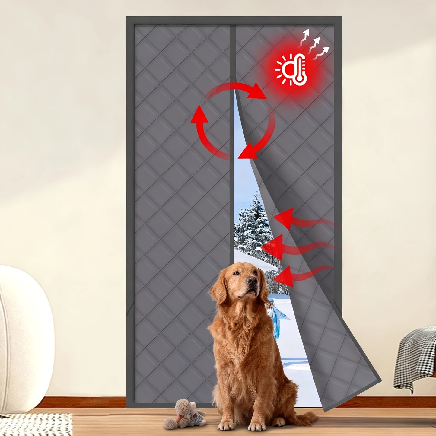 Magnetic Thermal Insulated Door Curtain, Fits 36" X 80" Door (Curtain Size 38'' X 82''), Insulation Cover Blanket for Winter/Sliding Glass/Patio Doors, Keep Cold Out, Grey/Brown