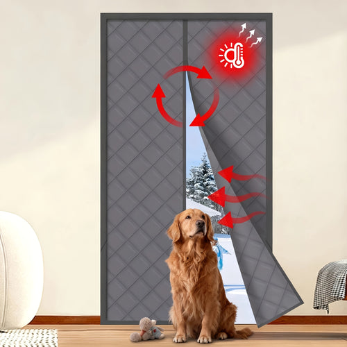 Magnetic Thermal Insulated Door Curtain, Fits 36" X 80" Door (Curtain Size 38'' X 82''), Insulation Cover Blanket for Winter/Sliding Glass/Patio Doors, Keep Cold Out, Grey/Brown