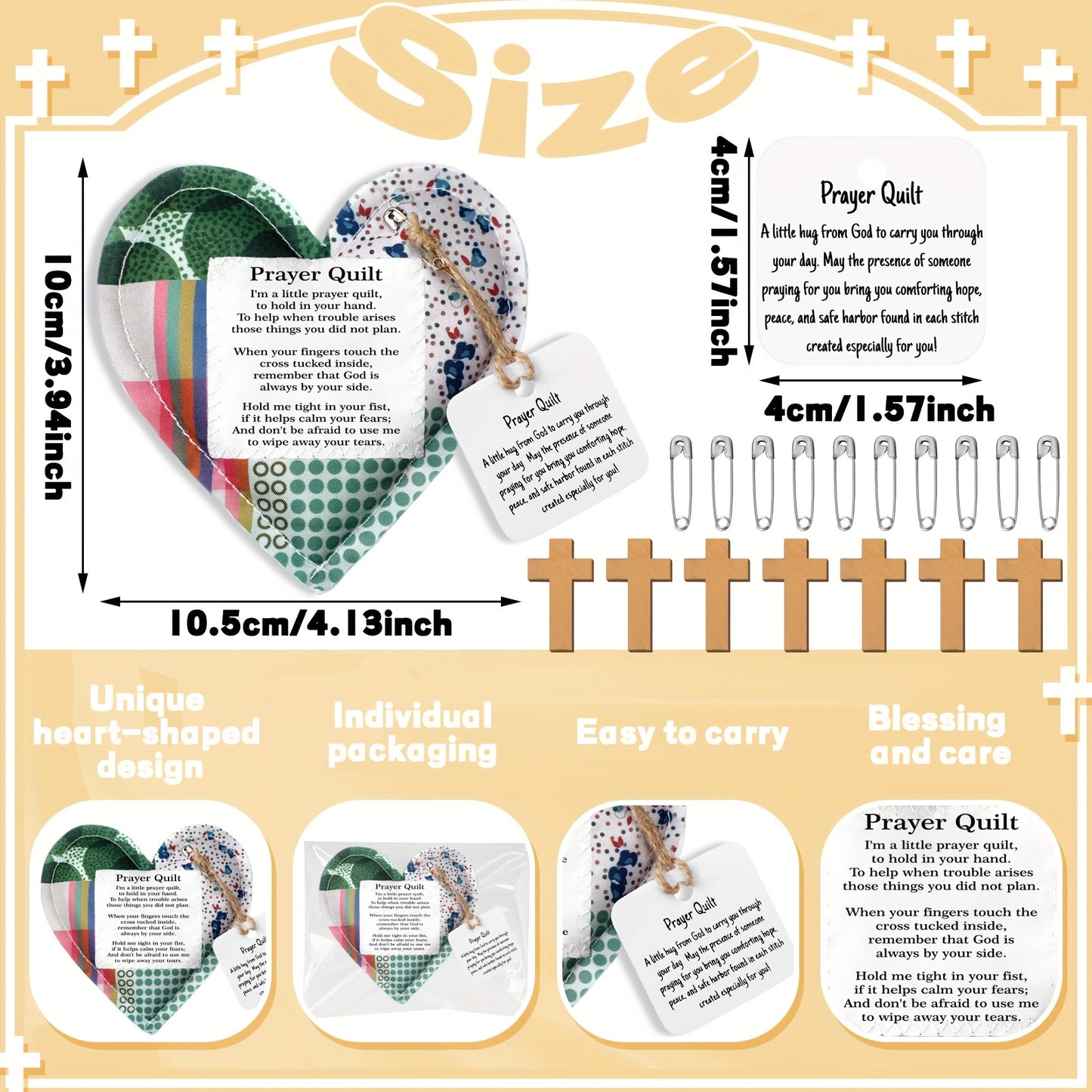24pcs Mini Prayer Quilts with Cross Heart Pocket & Scripture Cloth Panels - Christian Sympathy Gifts for Women, Mothers Day, Baptism, Hospital Visits - Religious Faith-Based Keepsake Pack with Inspirational Bible Verses, Vibrant Fabric Design