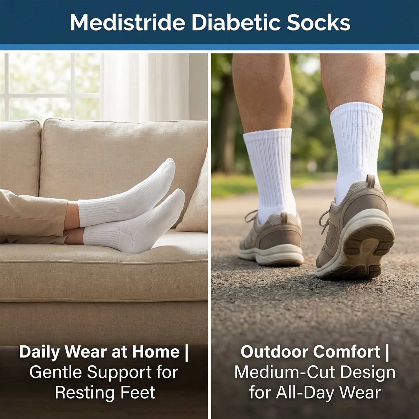12 Pairs Of Cotton Diabetic Non-Binding Neuropathy Crew Socks (Multicolored)