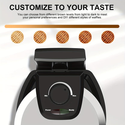 Waffle Maker, Rotating Belgian Waffle Maker, 180° Flip Waffle Iron, Non-Stick Plate, Adjustable Browning Control, Foldable Cool Touch Handle, Removable Drip Tray, Stainless Steel, Space Saving Storage