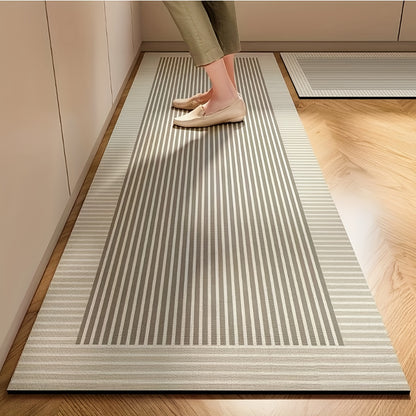 Nordic Style Kitchen Mat - Thickened Absorbent Non-Slip Rubber Backing, Floral Pattern Beige/Brown, Durable for High Traffic Areas, Hand Wash Solely