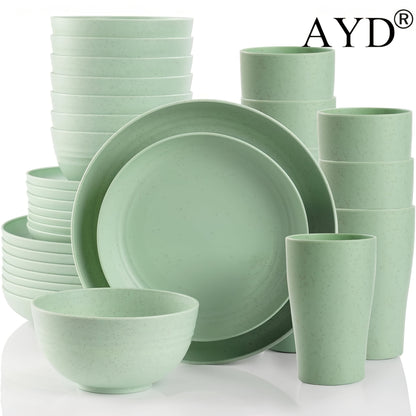 32/16pcs Dinnerware Sets Made from Wheat Straw, Including Plates And Bowls for 8 People, Featuring Black Plastic Dinnerware That Is Safe for Microwave And Dishwasher Use. This Dish Set Is Perfect for Valentine'S Day And Serves As a Durable Party Tab