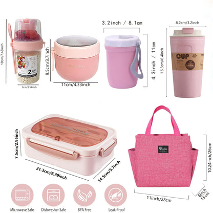 51pcs/53pcs Sanrio Lunch Box Set | Thermal Bag, Breakfast Cup, Portable Sealed Compartment Bento Box, 40.58Oz Capacity, Microwave And Dishwasher Safe, Ideal For Work, Picnics, And Back To School