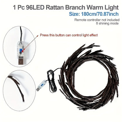 LED Vine Fairy Lights for Wall Decor – 96 LEDs Enchanted Willow Branch Lights, 5.9Ft Warm White Artificial Plant String Lights for Bedroom, Living Room, Party & Christmas Decorations