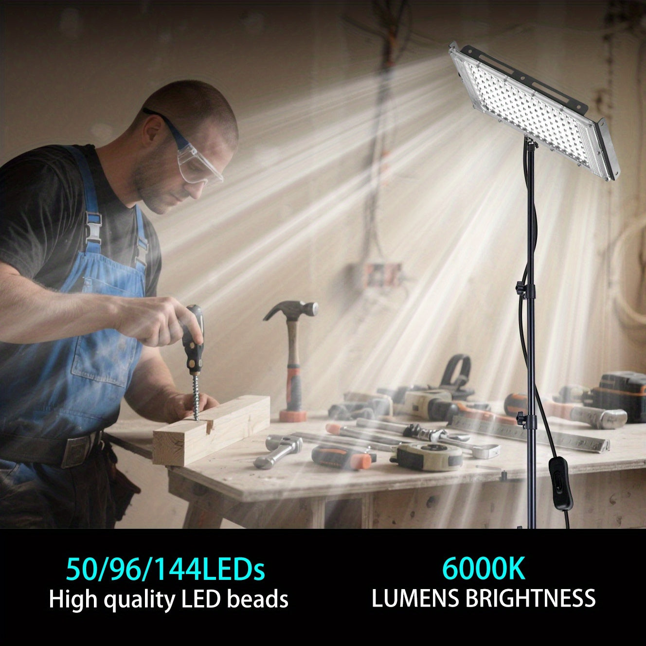 Construction Site Lighting, Large Illumination Range, Very Bright 6000K, DC 5V, USB Plug, with Bracket, Freely Adjust The Height And Angle Of The Lamp Body, Suitable for Lighting In Construction Sites, Offices, Workshops, Barns, Markets, Etc