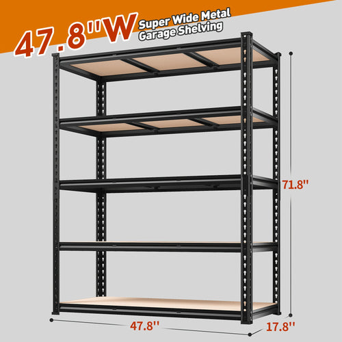 REIBII 2000LBS Garage Shelving Storage Shelves Heavy Duty 5-tier Metal Shelving Units For Garage Shelves 60" H X 28" W X 12" D, Adjustable Utility Shelf Rack For Kitchen Warehouse Basement Pantry Utility Rack Shelf, Black, Standing Shelf