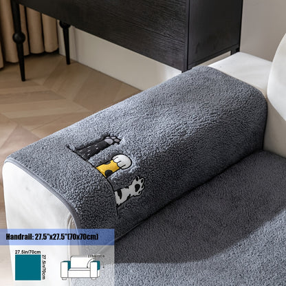 1pc Thickened Sherpa Sofa Couch Cover with Embroidered Cute Cat Paw , Thick Plush Seat Cushion Protector, Fuzzy Non Slip Sofa Slipcover, Pet-Friendly And Machine Washable Furniture Protector, Home Decor