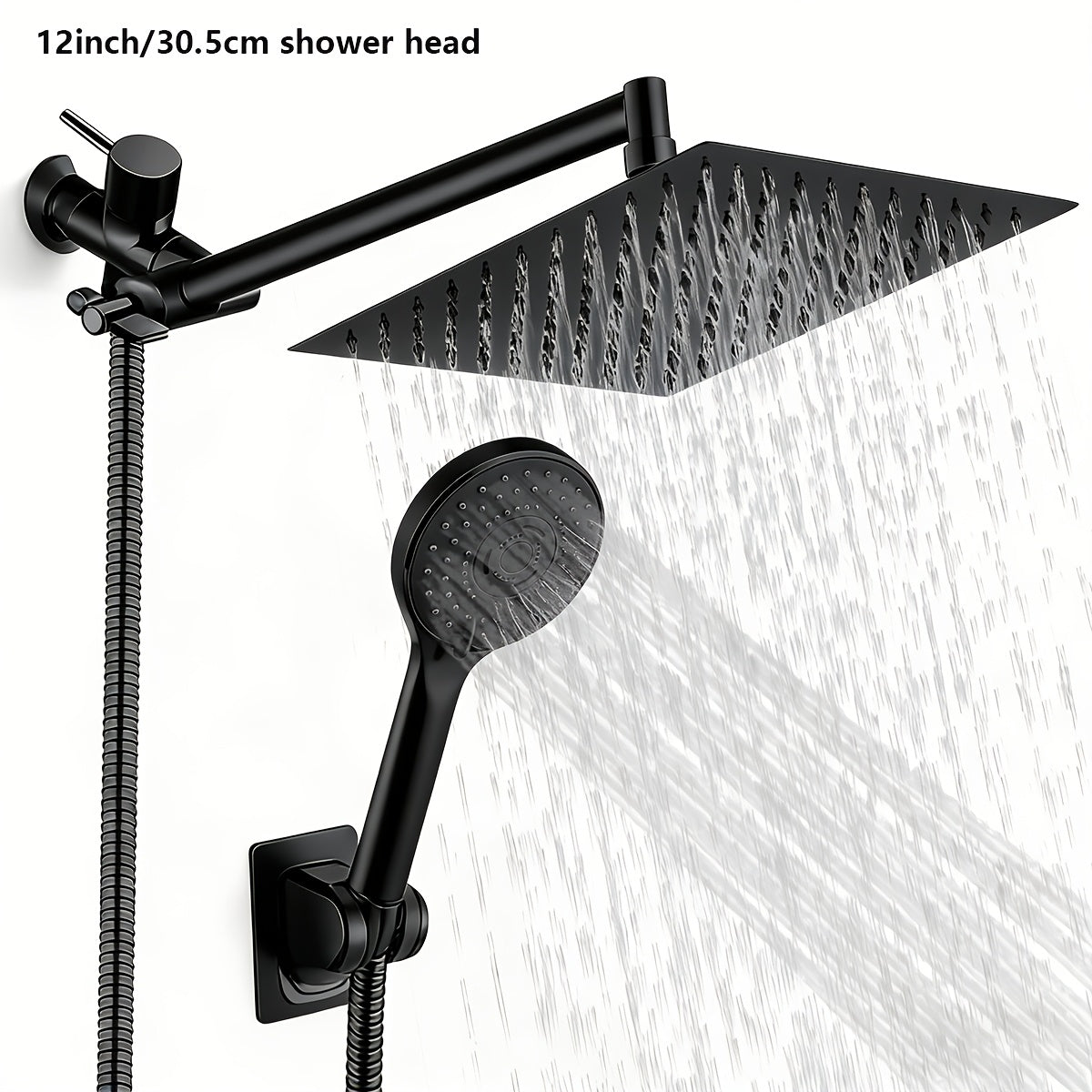 High-Pressure Shower Head Combination with Handheld Spray - 9-Spray Settings Suitable for Bath/Shower, Stainless Leakproof Rainfall Shower System, Adjustable Angle & Hose, Bracket, Polished Square for Modern Bathrooms,for Shower Use Only