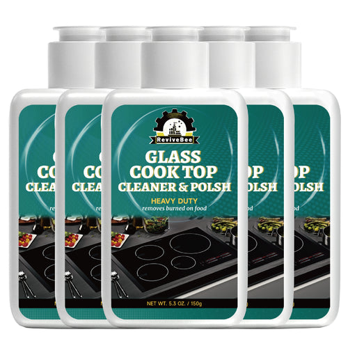 Glass Cooktop Cleaner and Polish – Powerful Stain Remover, Removes Oil Film, Water Spots & Burnt-On Residue, Long-Lasting Surface Protection for Ceramic & Induction Cooktops – 5 Pack Value Set
