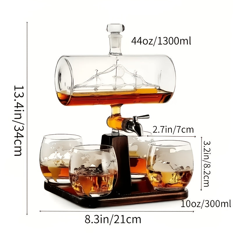 1 Set Of Whiskey And Wine Decanter 1000ml/33.81 Ounces, Set Includes 4 Spherical Drinking Cups, Cool Liquor Dispenser for The Bar