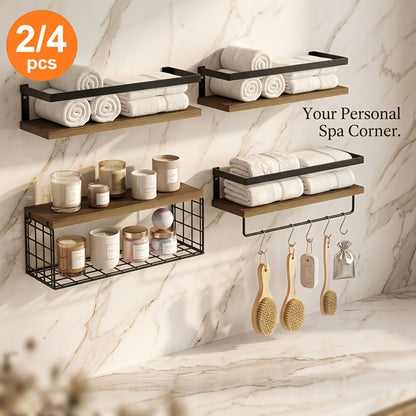 2/4 Iron Wrought Wooden Suspended Shelves, Hard Wood, Iron Frame Fence, Firm And Convenient, Suitable for Vases, Flower POTS, Books, Incense, Candles, Cups, Snacks And Other Sundry Storage.Independence Day/Graduation Gift, Floating Shelves