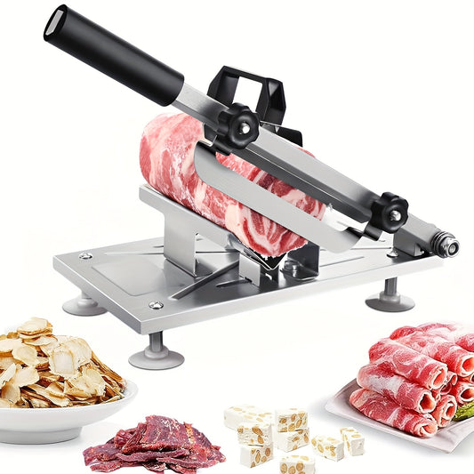 Manual Meat Slicer – Stainless Steel Food Slicer with Adjustable Thickness, Sharp 430 Steel Blade for Slicing Frozen Meat, Vegetables & Fruits, Durable, Easy to Clean, Home Kitchen Cutter
