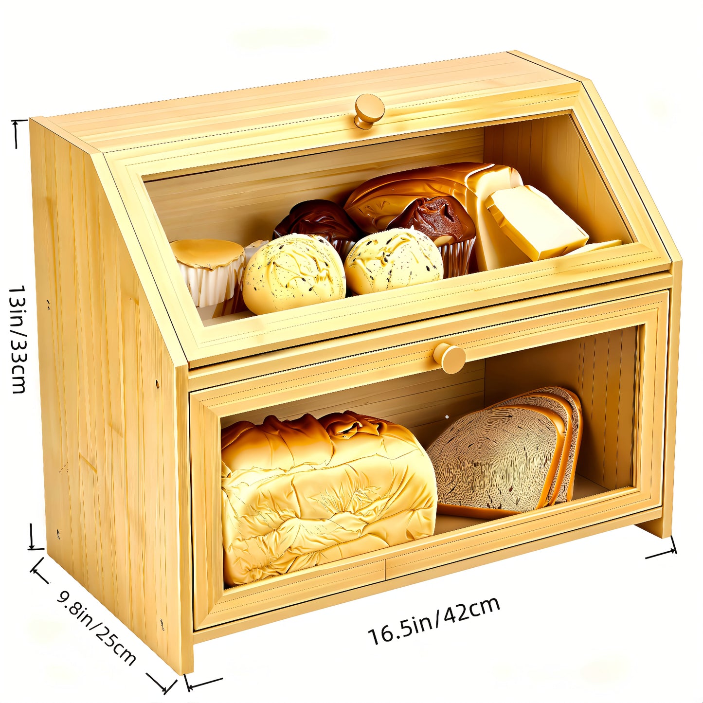 Layer Bread Storage Box | Kitchen Countertop Bread Box with Transparent Window | Large-Capacity Food Storage Container