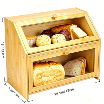 Layer Bread Storage Box | Kitchen Countertop Bread Box with Transparent Window | Large-Capacity Food Storage Container