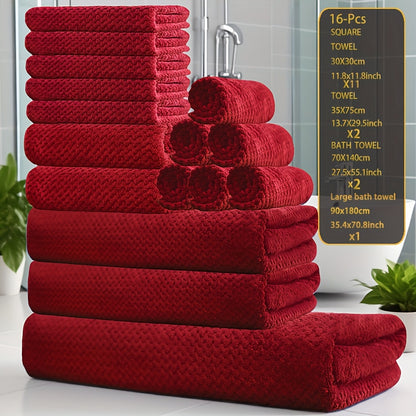 16pcs Coral Fleece Bath Towel Set, 1 Extra Large Bath Towel, 2 Bath Towels, 2 Washcloths, 11 Square Towels, Suitable for Hotels, Homes, Travel, And Spas