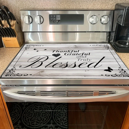 1pc Stove Top Cover, Synthetic Heat Resistant & Scratch-Proof Glass Protector with 'Thankful Grateful & Blessed' Design, Multipurpose Kitchen Decor for Cooktops, Ovens, Washers & Dryers, 28.5x20.5 Inches, Easy to Clean