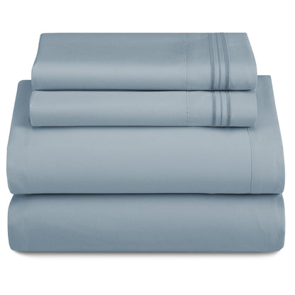 Lux Decor 4 Pieces Solid Bedsheets - 1800 Series Stylish Comfy Bedding Sheet Set - Hotel Luxury Skin Friendly Cooling Sheets & Embroidered Pillowcases Without Filler - Classic Collection With 16 Inches Deep Pocket Room decor - Shrinkage & Fade Resistant