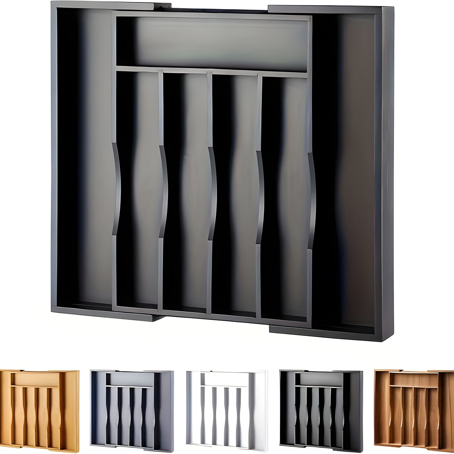 Silverware Organizer Utensil/Knife Storage Box, Adjustable Storage Box, Cutlery Storage Box, Kitchen Organizers And Storage, Organization And Storage. Maximum Length 22.4In, Width 15In, Height 2In. Local Warehouse Items, Black/Gray/White