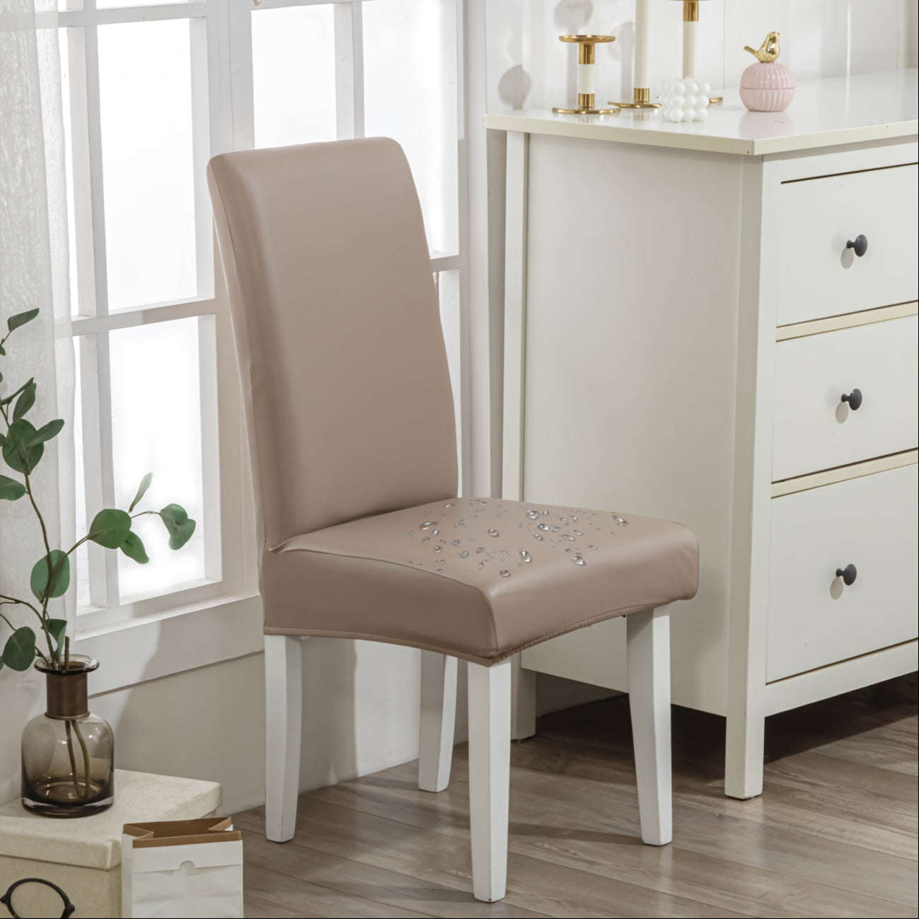 4/6pcs/set 100% Waterproof PU Leather Dining Chair Slipcover Solid Waterproof And Oilproof Stretch Dining Chair Protector Cover, Universal Chair Covers for Dining Room Kitchen Hotel Home Decor
