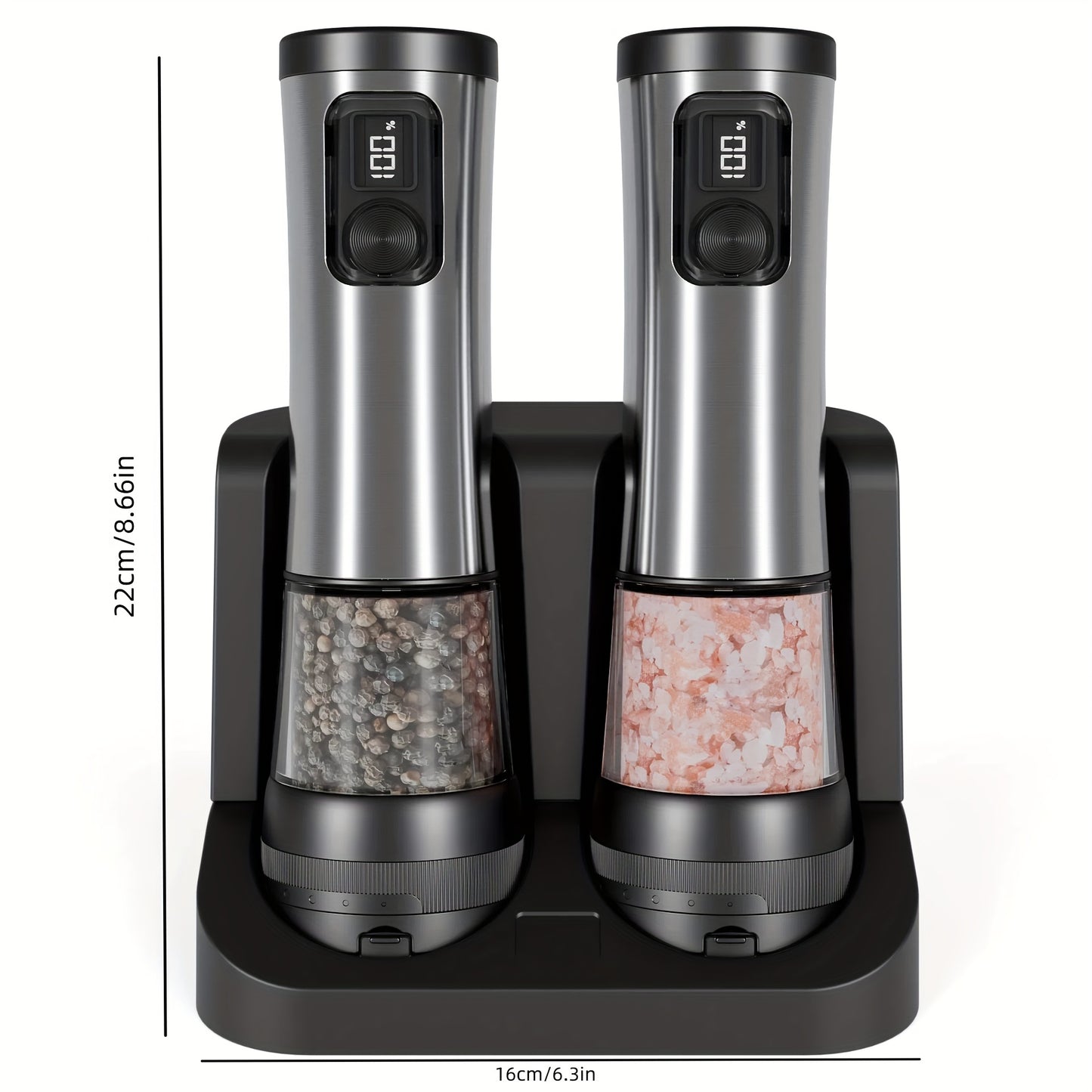 [Kitchen Gift] Rechargeable Electric Salt And Pepper Grinder Set - Extra Large Capacity With Base - Automatic Pepper And Sea Salt Grinder Set With Adjustable Roughness And LED Display - Kitchen Gift