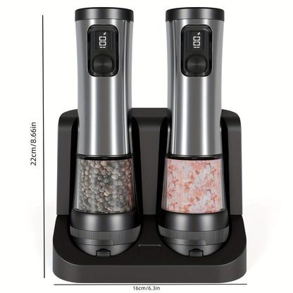 [Kitchen Gift] Rechargeable Electric Salt And Pepper Grinder Set - Extra Large Capacity With Base - Automatic Pepper And Sea Salt Grinder Set With Adjustable Roughness And LED Display - Kitchen Gift