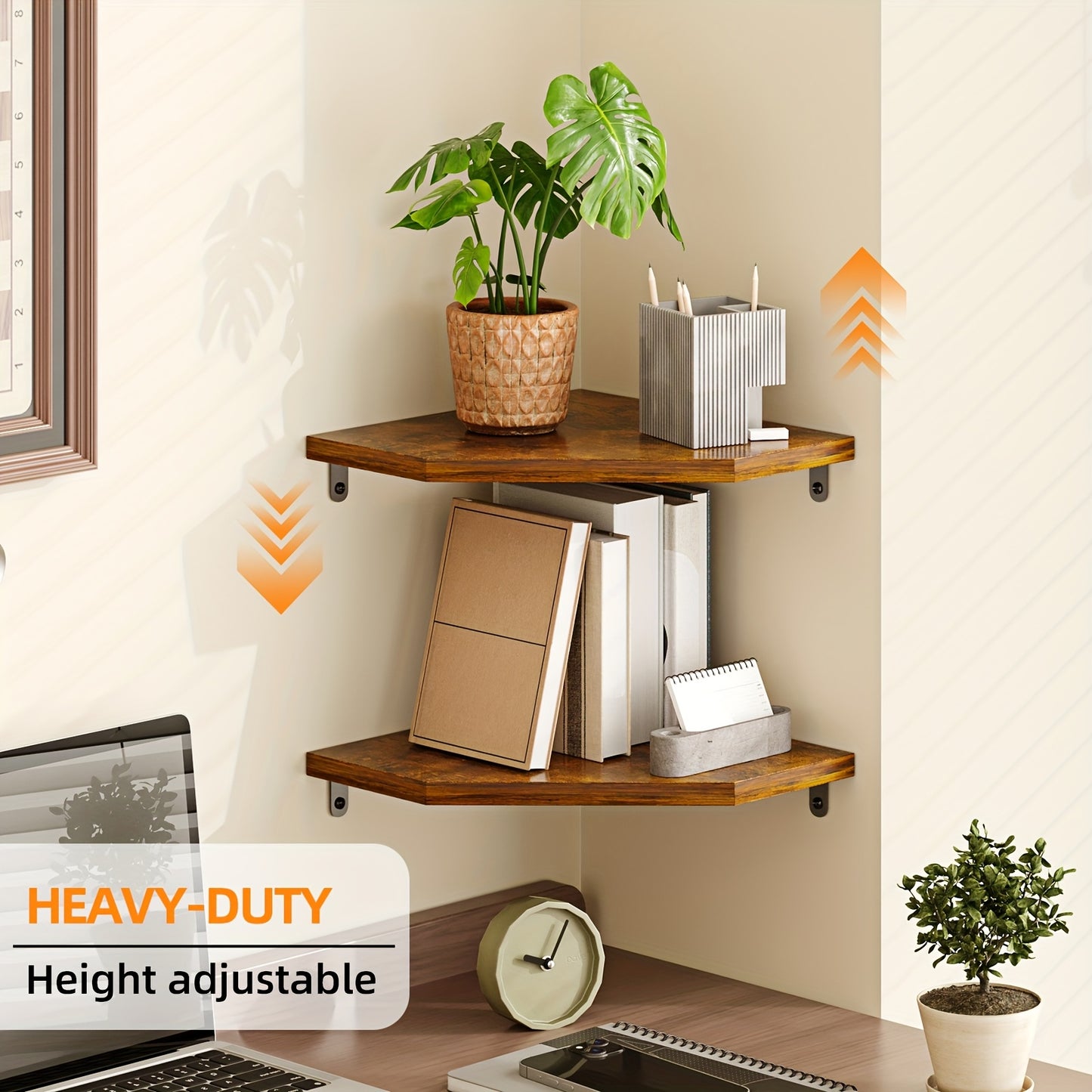 TOMNK Wall & Corner Storage Rack, 5-Sided Floating Wall Mounted Shelf, Modern Display Unit for Indoor Decoration, Fit for Bathroom, Kitchen, Bedroom, Living Room And Office (2/4/6pcs, Brown/Black/White)