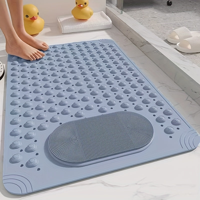 Non-Slip PVC Bath Mat with Massage Buttons - Light Blue & Multi-Color Polka Dot Pattern, Rectangular Shower and Bathroom Safety Mat, 0.35inch Thick, Durable PVC Material, Bath Accessories