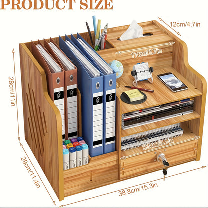 Office Paper Organizer for Desk, Wooden File Holder, Office Desk Organizer, Stackable Paper Trays for Home, Office, School,