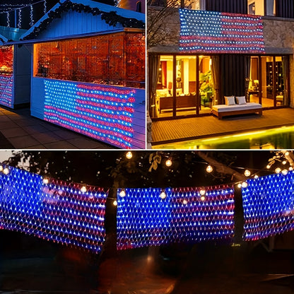 American Flag Net Light, 420 LED String Lights, Fourth of July Decorations, Memorial Day Decorations, for Independence Day, National Day, Christmas Day, New Year'S Party, Garden, Yard Decorations Outside, (Plug in Power) BZPCF