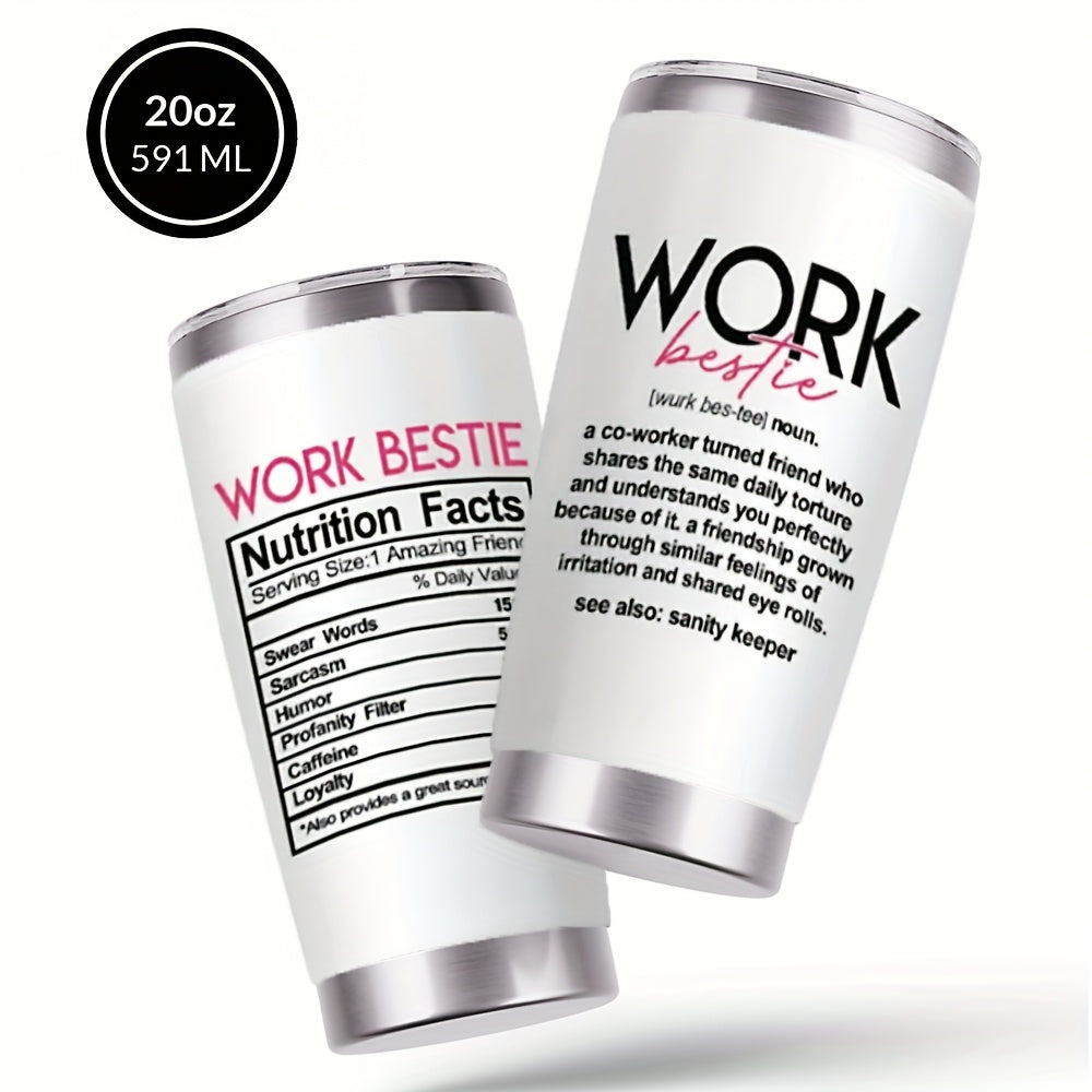 Work Bestie Design Coffee Mugs, 304 Stainless Steel Insulated Tumbler with Lid And Straw, Beverage Container & Travel Cup for Hot & Cold Drinks, 20oz Camping Drinkware, Ideal Gift for Birthday, Holiday, Parties, Thanksgiving Day, Halloween, Christmas