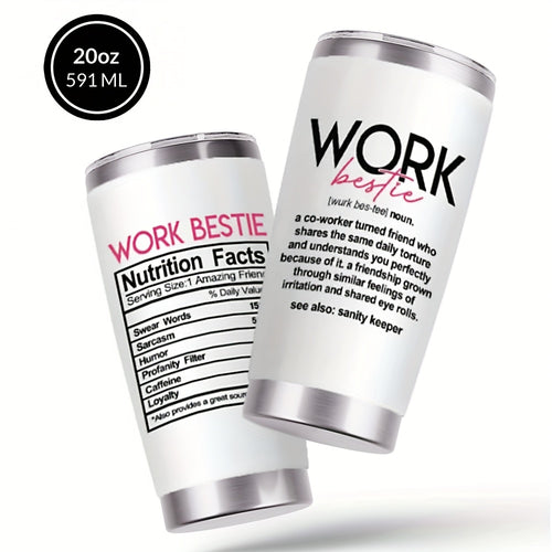 Work Bestie Design Coffee Mugs, 304 Stainless Steel Insulated Tumbler with Lid And Straw, Beverage Container & Travel Cup for Hot & Cold Drinks, 20oz Camping Drinkware, Ideal Gift for Birthday, Holiday, Parties, Thanksgiving Day, Halloween, Christmas