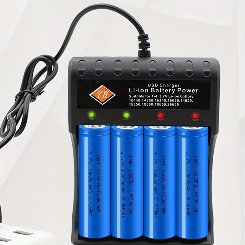 18650 Rechargeable Batteries 3.7V 4-Pack with USB Smart Charger LED Indicator Compatible with 18650 26650 14500 for LED Flashlight Headlamp Fan Torch