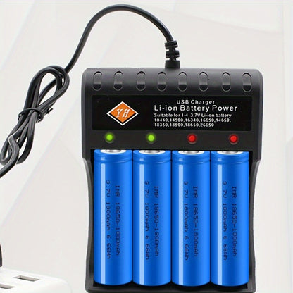 18650 Rechargeable Batteries 3.7V 4-Pack with USB Smart Charger LED Indicator Compatible with 18650 26650 14500 for LED Flashlight Headlamp Fan Torch