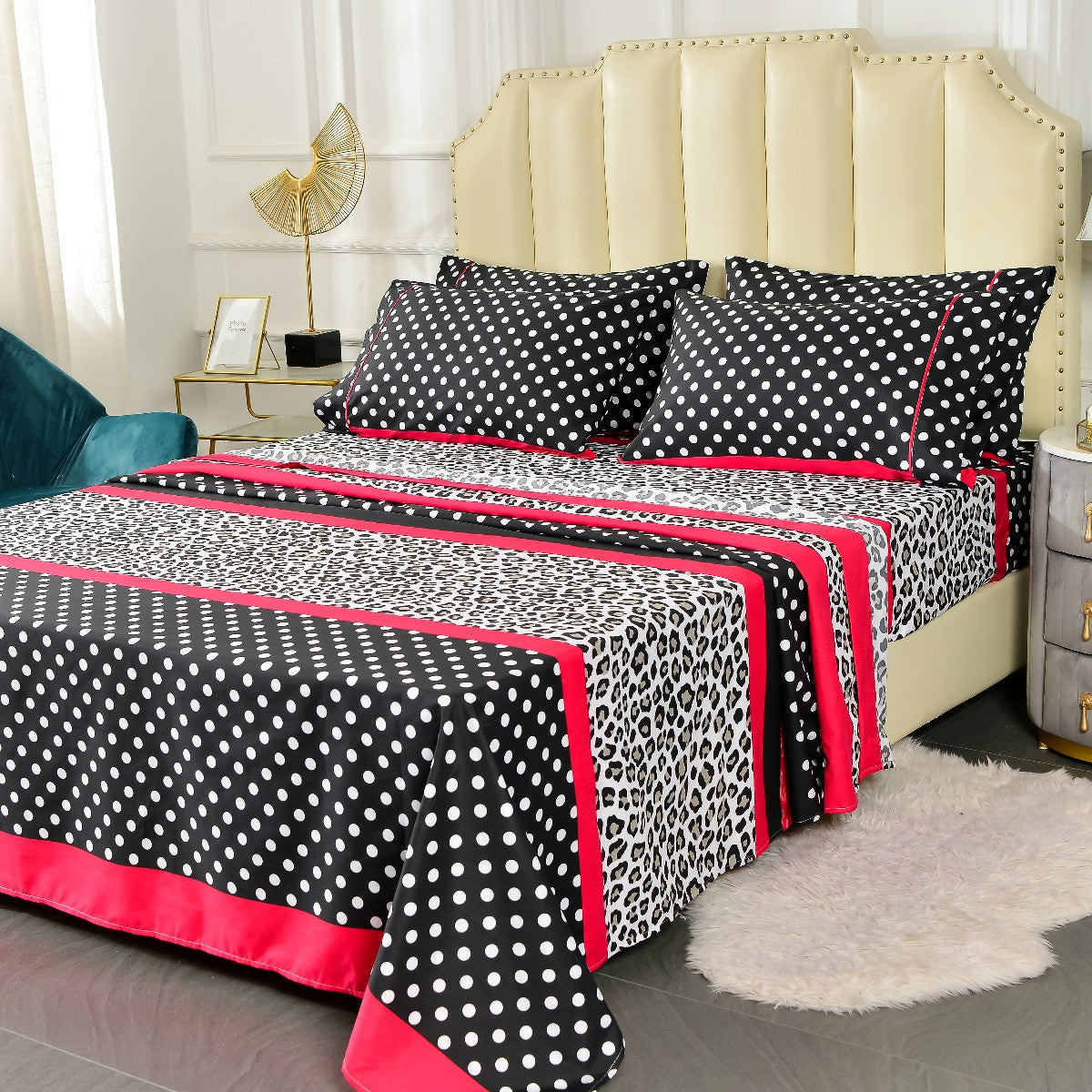 4/6pcs Printed Microfiber Bed Sheet Set – Easy Care, Lightweight, Breathable, and Soft - 14 inches Deep Pocket - Patchwork Patterned - Twin, Full, Queen and King