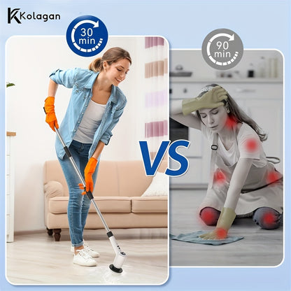 1pc 7-In-1 Motorized Rotary Cleaning Brush, Upgraded Cordless Cleaning Brush with 7 Interchangeable Cleaning Heads And 3 Rotary Speeds, Scrubber with Adjustable Extension Arm, Shower Scrubber with Power Display for Cleaning Bathrooms