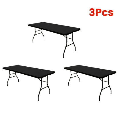 3/6/9/12pcs Stretchable Table Covers 6Ft Washable Elastic Polyester Rectangle Tablecloth Protector For Camping Indoor & Outdoor Parties Picnics Weddings Graduations Valentine'S Day Spandex Blend Easy To Clean