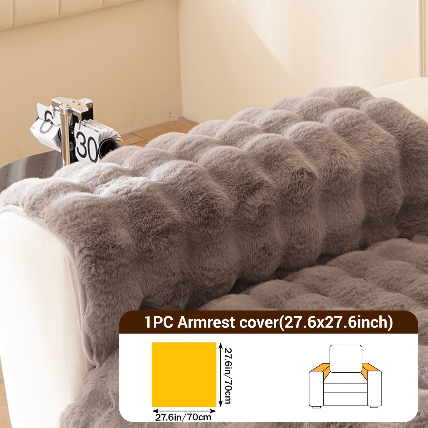 Bubble Soft Faux Rabbit Sofa Cover - Non-Slip 3/4 Seat Stretchable Slipcover Durable Furniture Protector Breathable Sofa Cover for Living Room, Bed, Dorm (Beige/Dark Grey/Khaki, 35.5X71/83Inch) - Comfortable Home Decoration, Warm And Easy to Clean
