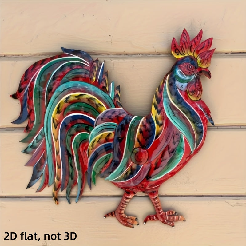 Metal Chicken Decoration 2D Flat Iron Art Farmhouse Decor | Rustic Country-Style Floor Standing Statue for Garden Backyard Courtyard Kitchen Lawn Wall Indoor Outdoor Home Decor 11.8x11.46 Inch