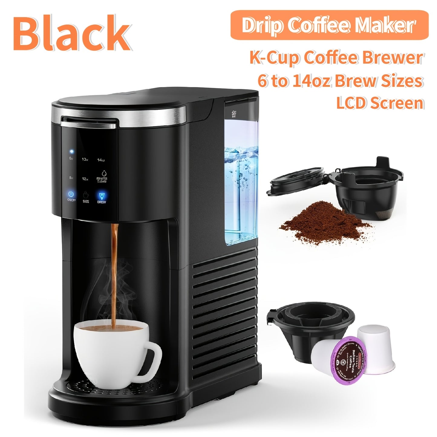 Programmable Coffee Maker 5-Cup & K-Cup Compatible 24-Hour Timer Keep Warm Drip-Free Washable Filter Stainless Steel Home Office Brew Station