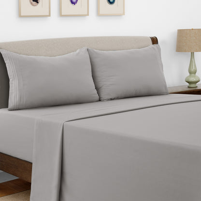 Lux Decor 4 Pieces Solid Bed Sheets - Stylish Comfy Bedding Set - Hotel Luxury Skin Friendly Cooling Sheets & Embroidered Pillowcases Without Filler - Classic Collection With 16 Inches Deep Pocket - Brushed 100% polyester- Shrinkage & Fade Resistant