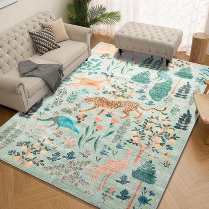 8X10Ft Rectangular Carpet Featuring Forest Animals - Soft, Non-Slip, Machine Washable - Ideal for Living Room Sofas, Bedrooms, Luxury Home Decor, Easy to Clean, Durable And Versatile, Perfect for Christmas