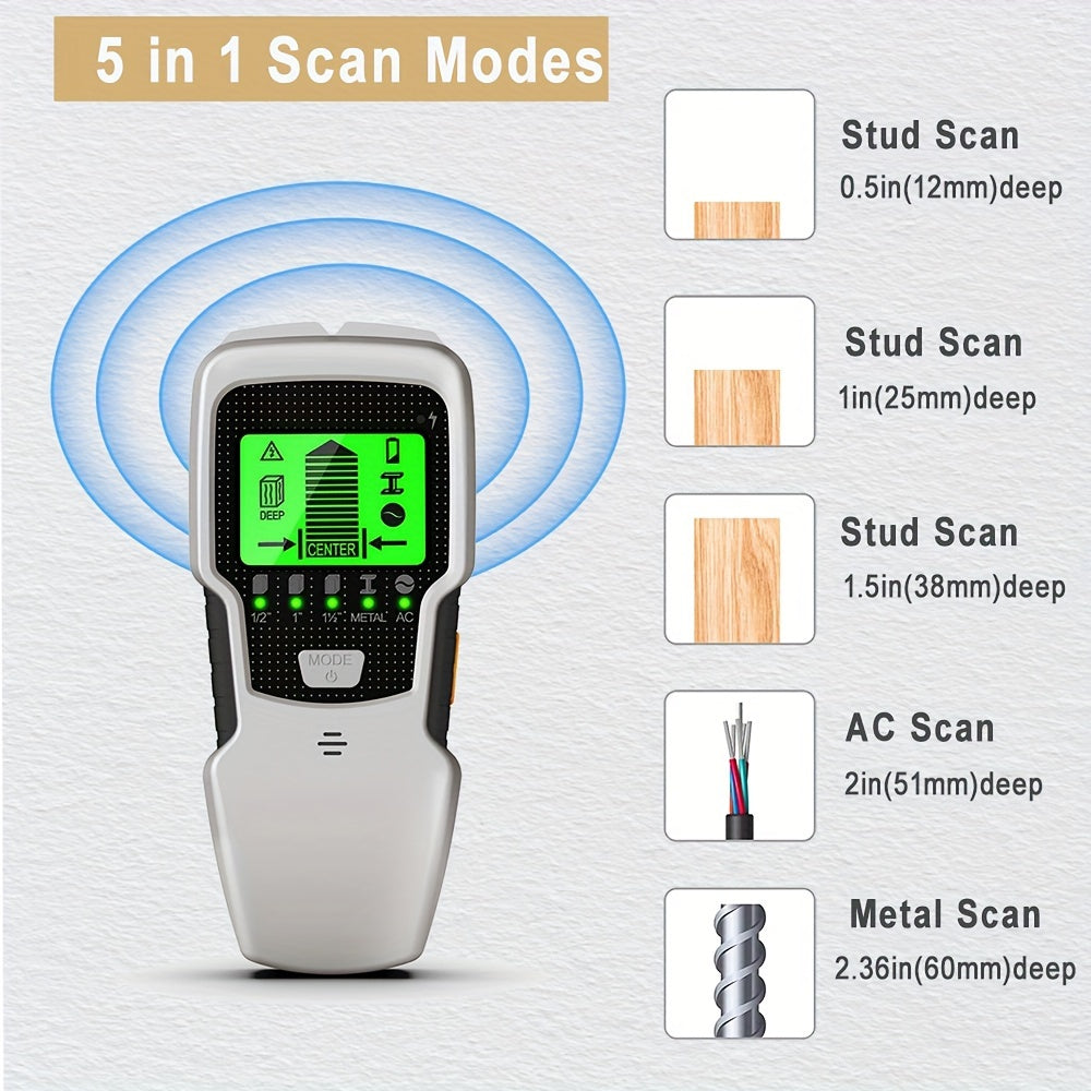 Stud Finder Wall Scanner, 5-in-1 Electronic Stud Detector with LCD Display & Audio Alarm, Detects Wood Studs AC Wire Metal Pipes Joists, Wall Stud Finder Tool for Drywall Home Renovation DIY Projects