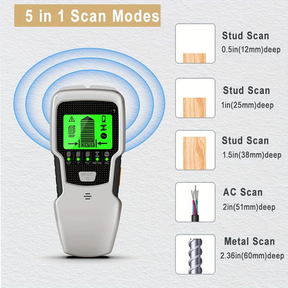 Stud Finder Wall Scanner, 5-in-1 Electronic Stud Detector with LCD Display & Audio Alarm, Detects Wood Studs AC Wire Metal Pipes Joists, Wall Stud Finder Tool for Drywall Home Renovation DIY Projects