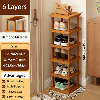 1pc 3/6/9 Layers Bamboo Shoe Rack, Capable Of Storing 3/6/9 Pairs Of Shoes, Wood Grain Decoration, Easy to Assemble, Space Saving, Suitable for Entrances, Living Rooms, Bedrooms, And Dormitories. Brown. Multi Layer Independent Storage Rack.
