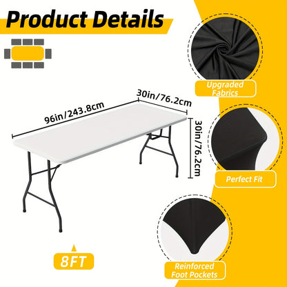 TOMNK 2pcs/ 3pcs Spandex Stretch Tablecloths Rectangular 4ft 6ft 8ft Fitted Table Covers Black White Wrinkle Resistant Table Cloths for Wedding Banquet Trade Shows Bridal Shower Graduation Party Mother's Day Decoration